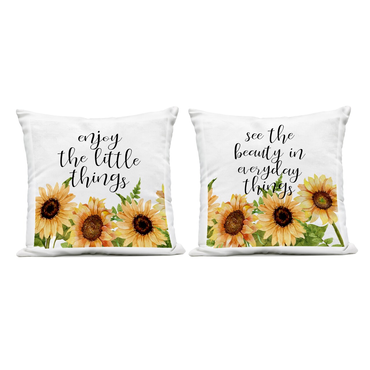 Stupell Industries Enjoy Motivational Sunflowers 2 Piece Outdoor Printed Pillow Set, design by Kim Allen, 18 x 7 x 18